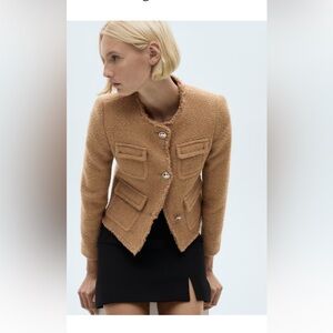 Mango Camel Textured Blazer